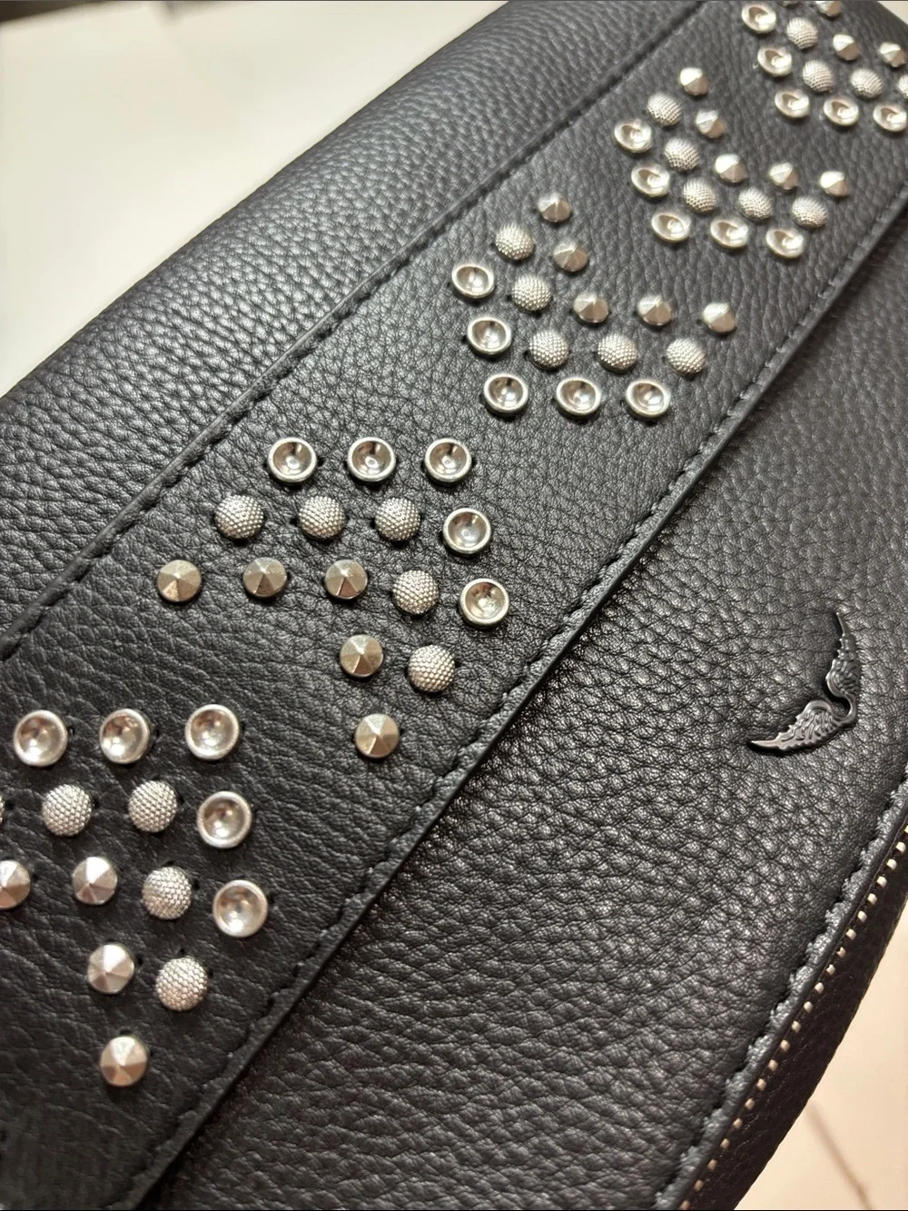 Zadig & Voltaire Black Leather Studded Chain Convertible Purse Clutch